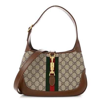 Gucci GG Supreme Monogram Azalea Calfskin Web Small Jackie 1961 Hobo Beige Ebony Brown Sugar 1 of 10
