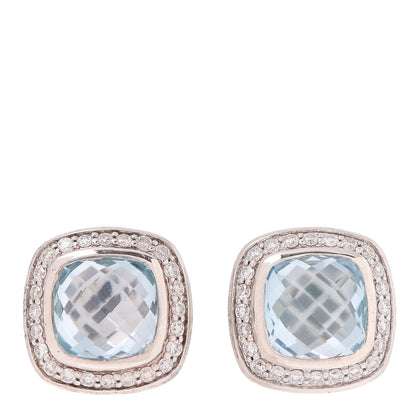 David Yurman Sterling Silver Diamond Blue Topaz 7mm Petite Albion Earrings 1 of 5