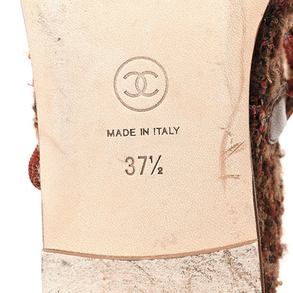 Chanel Wool Tweed Mary Jane Flats 37.5 Brown Red Dark Blue 6 of 9