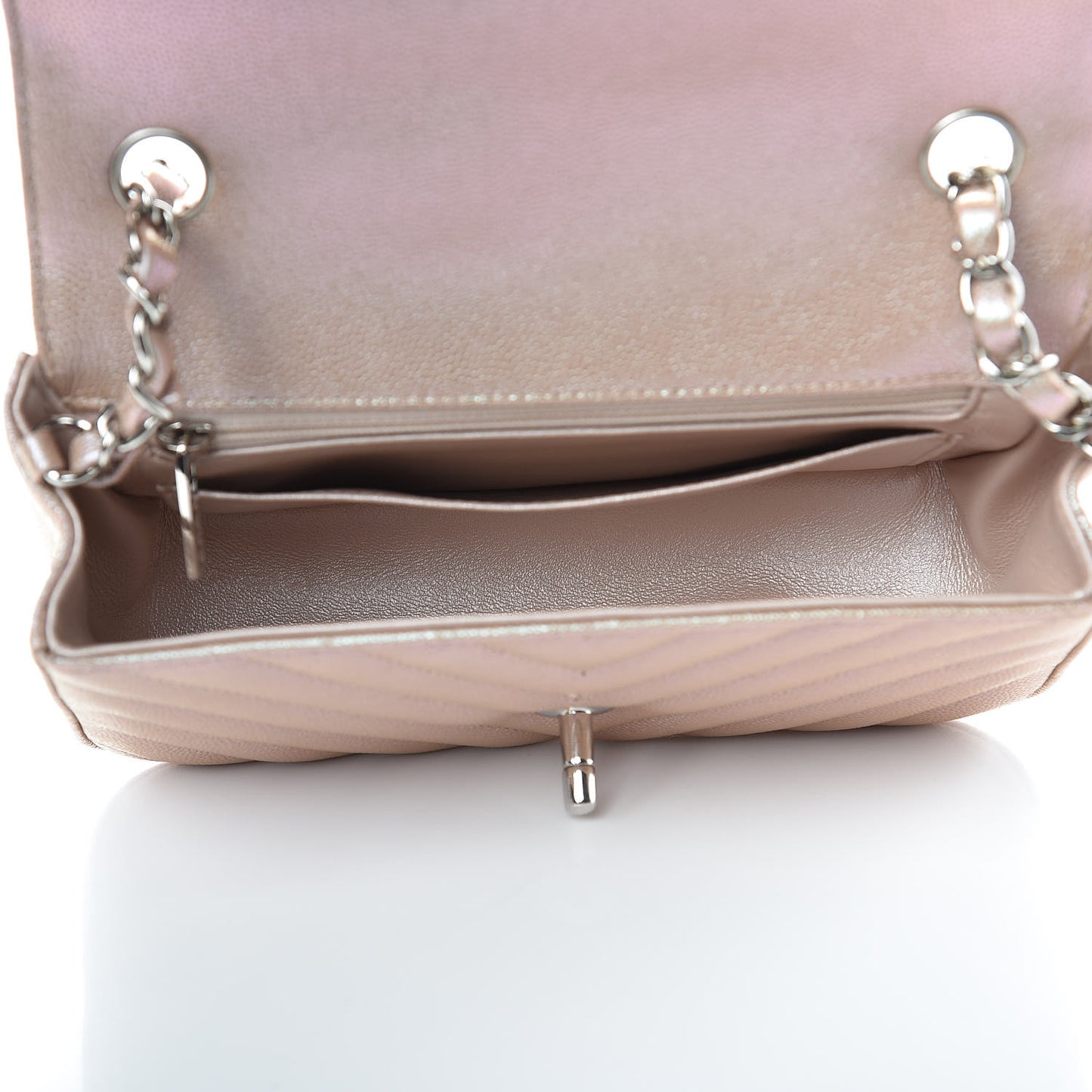 Iridescent Caviar Chevron Quilted Mini Rectangular Flap Light Gold