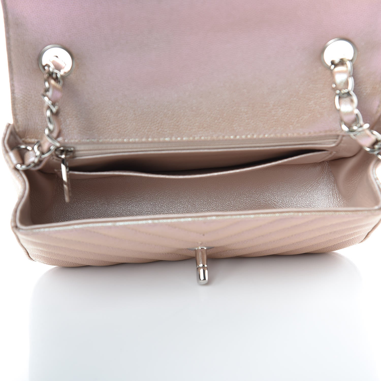 Chanel Iridescent Caviar Chevron Quilted Mini Rectangular Flap Light Gold 5 of 10