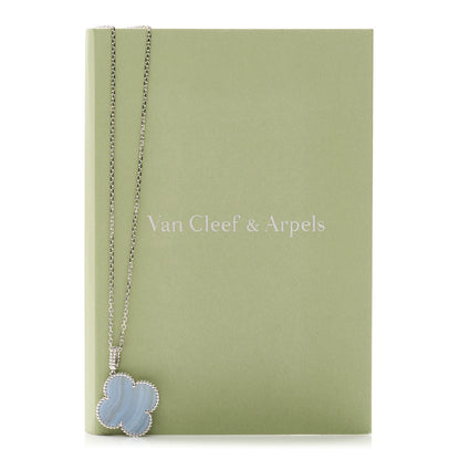 Van Cleef & Arpels 18K White Gold Chalcedony Magic Alhambra Pendant Long Necklace 6 of 6