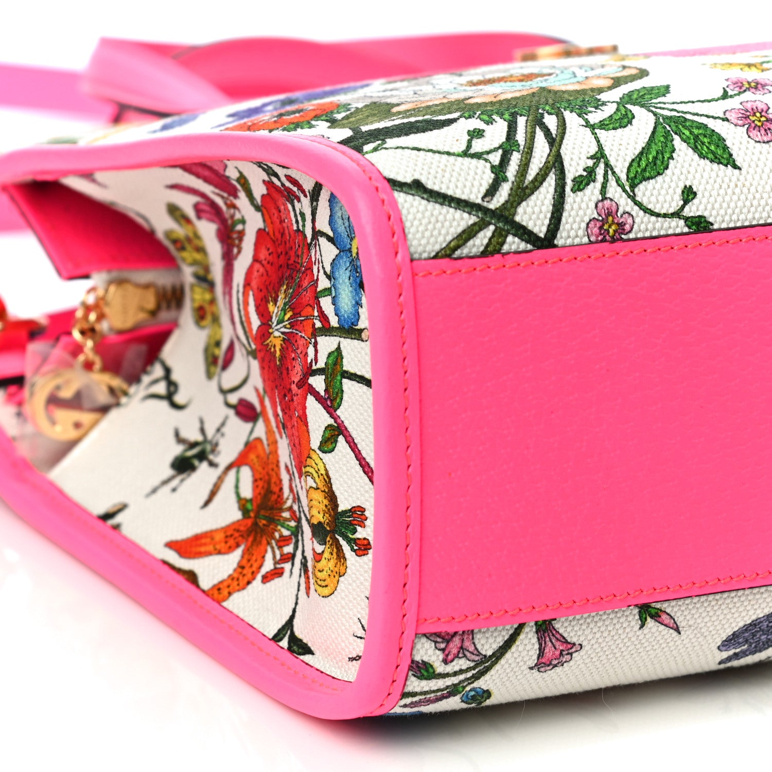 Gucci Canvas Medium Flora Tote Fuchsia 10 of 12