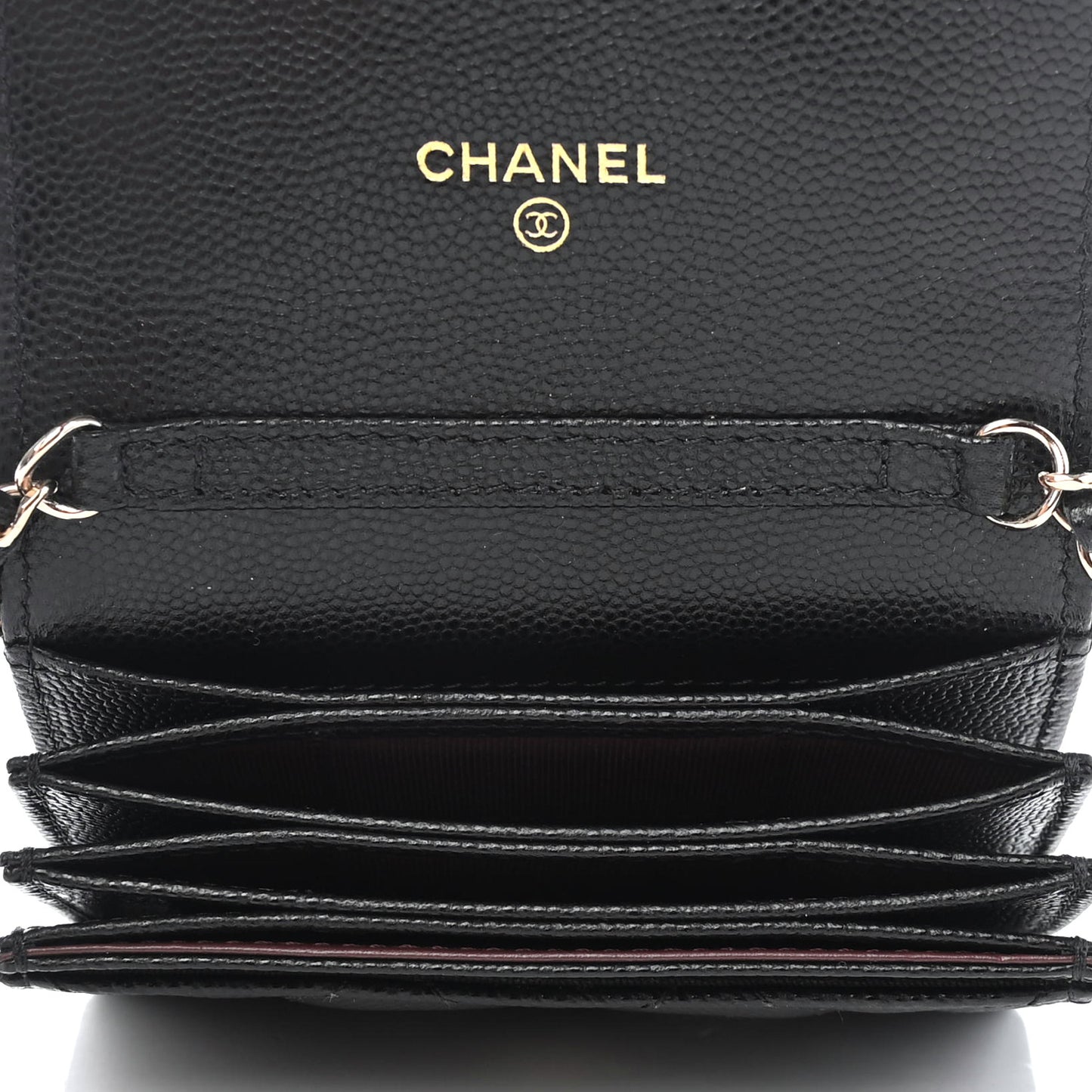 Caviar Quilted Flap Card Holder On Chain Black
