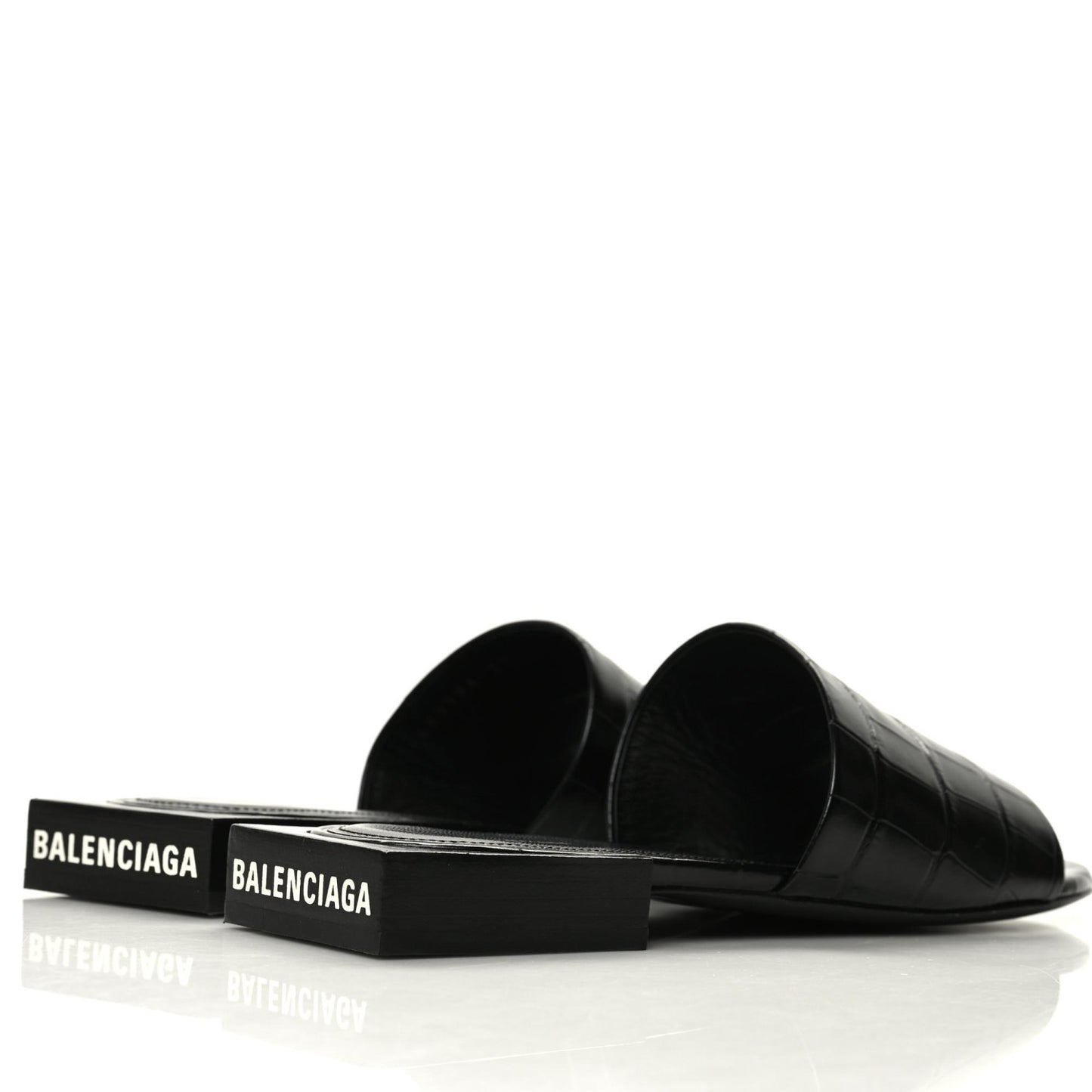 Calfskin Logo Crocodile Embossed Box 5mm Slide Sandals 37 Black White
