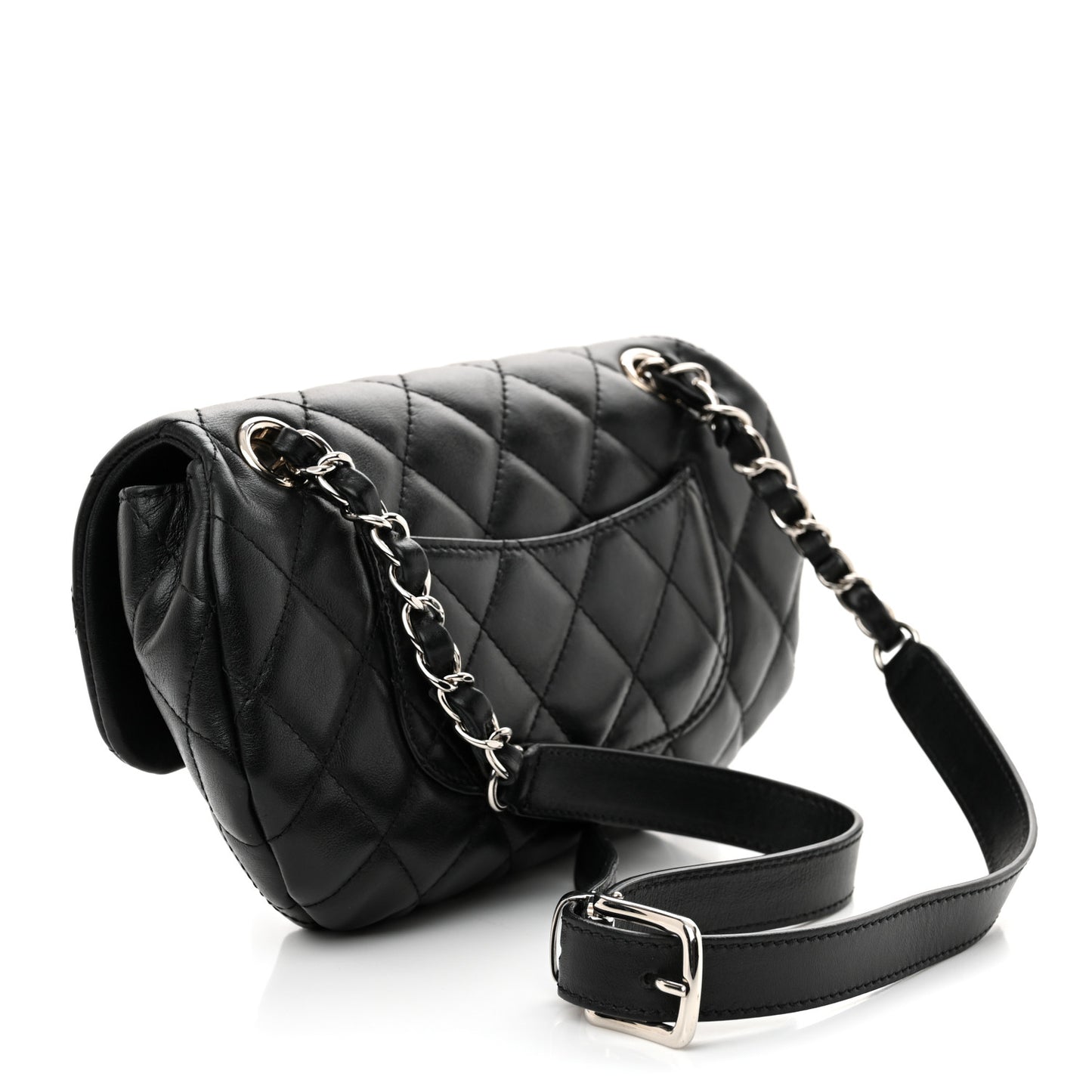 Calfskin Quilted CC Uniform Flap Belt Bag Black