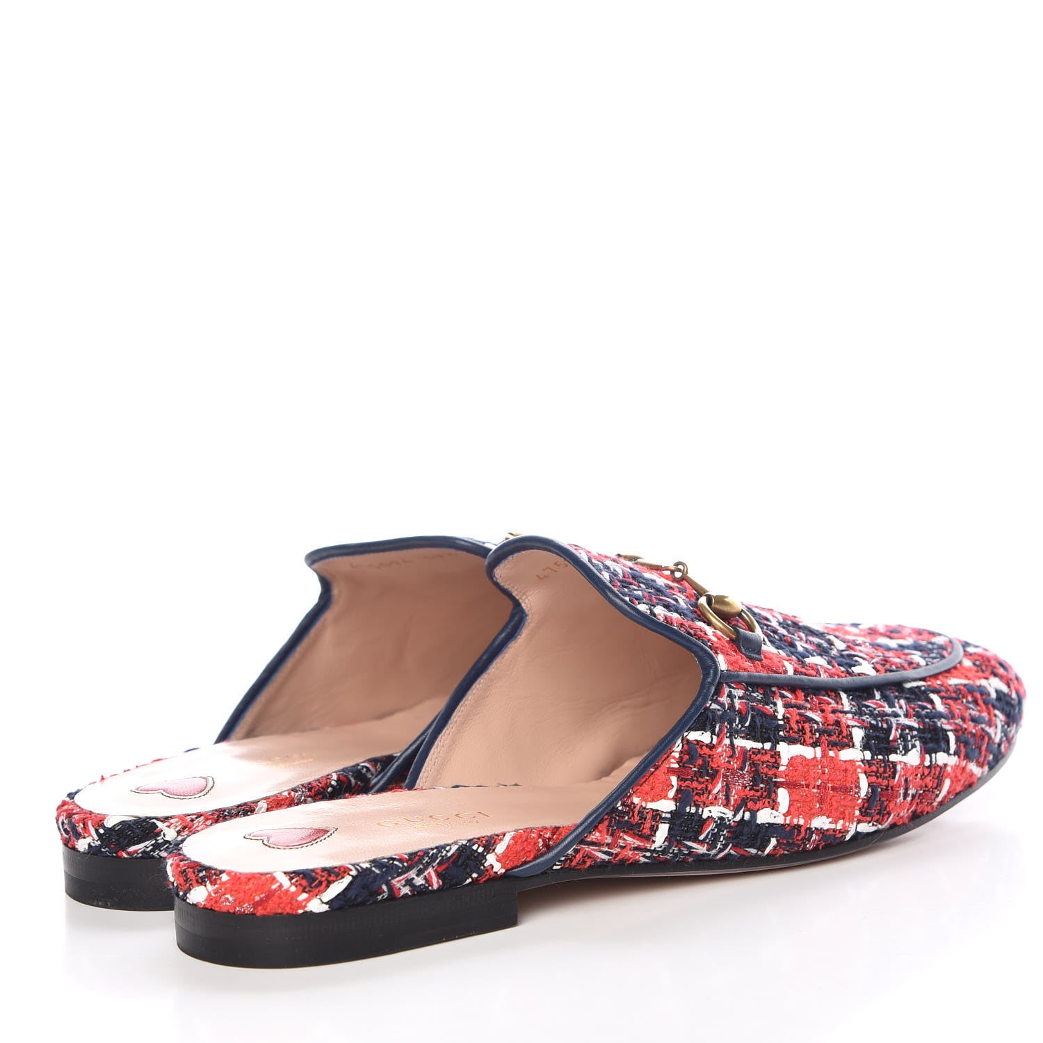Gucci Tweed Check Womens Princetown Slippers 39.5 Hibiscus Red Royal Blue 4 of 11