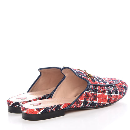Gucci Tweed Check Womens Princetown Slippers 39.5 Hibiscus Red Royal Blue 4 of 11