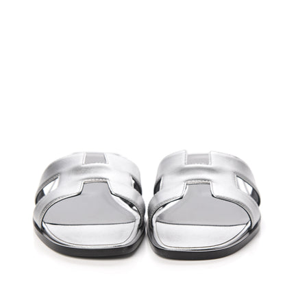 Hermes Metallic Epsom Oran Sandals 39 Gris Argente 2 of 10