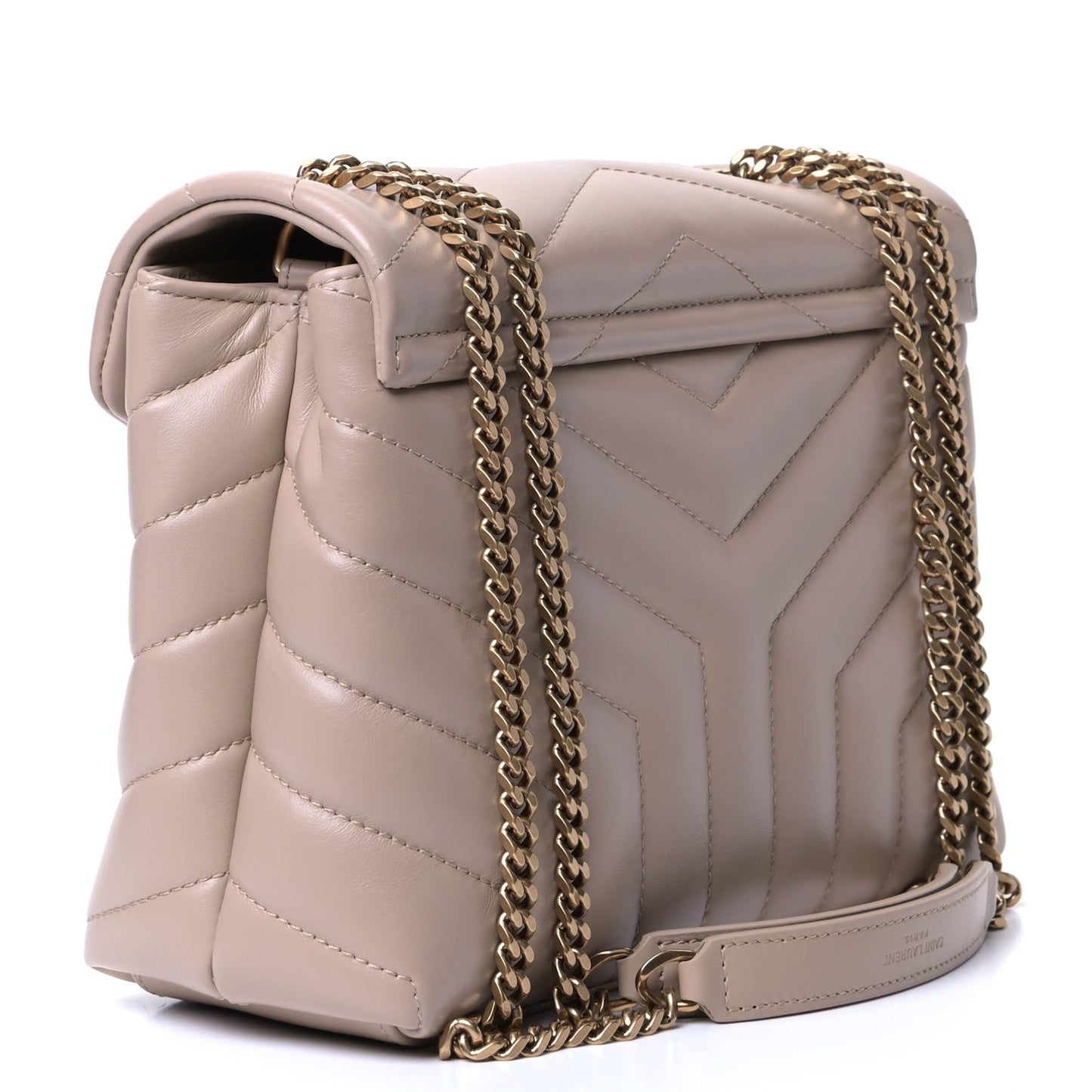 Calfskin Y Quilted Monogram Small Loulou Chain Satchel Dark Beige