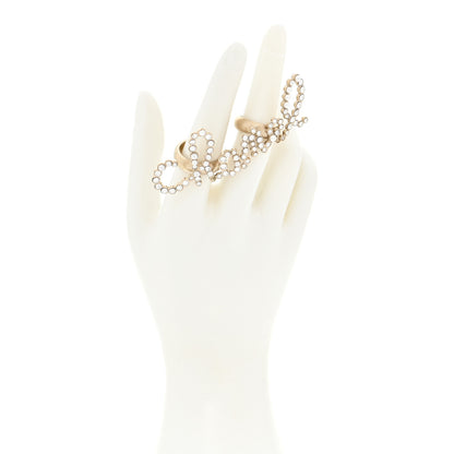 Chanel Crystal Pearl Cha-Nel Rings Set Gold 2 of 6