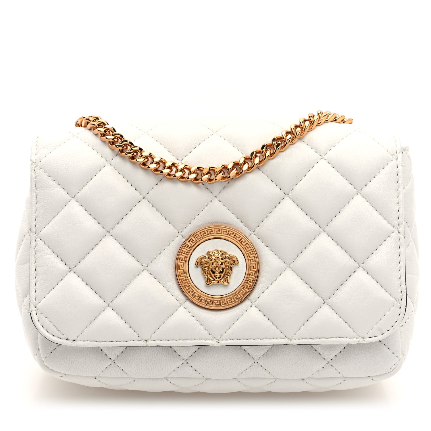 Versace Nappa Quilted Small Medusa Chain Crossbody White 1 of 9