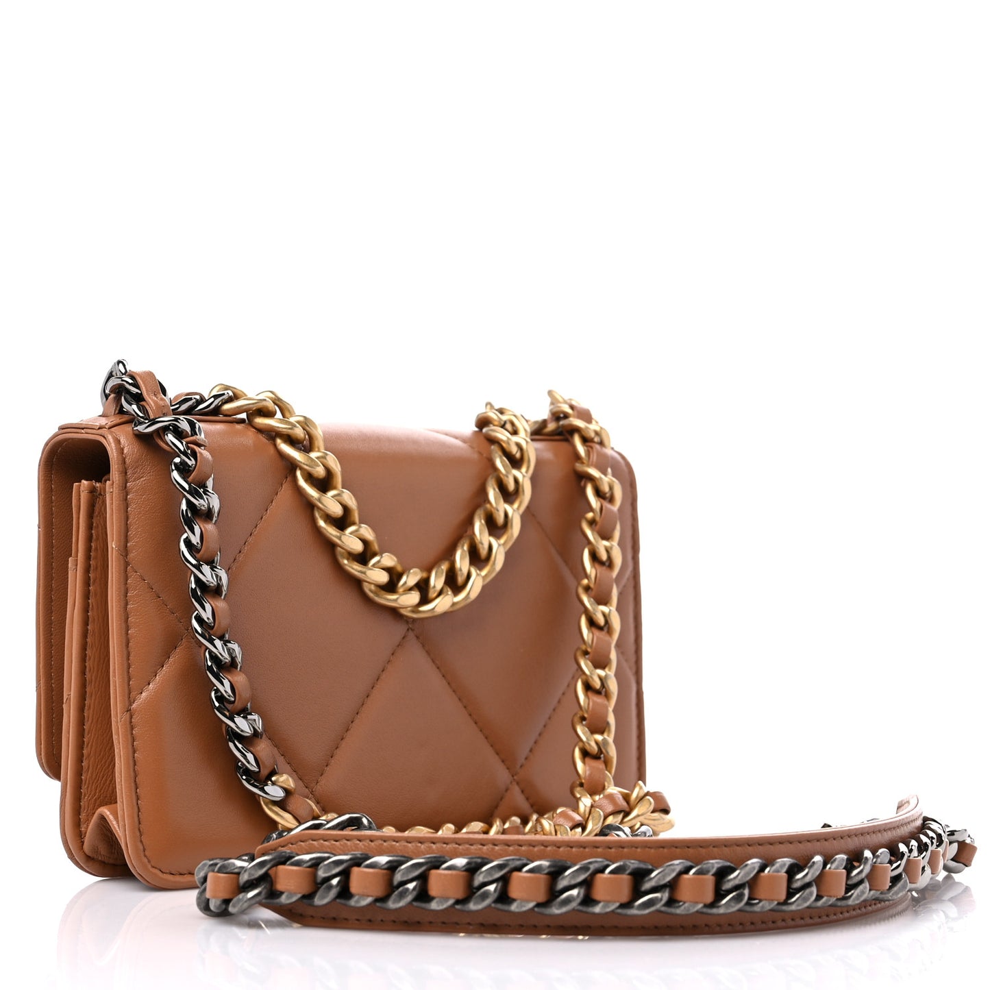 Lambskin Quilted Chanel 19 Wallet On Chain WOC Brown