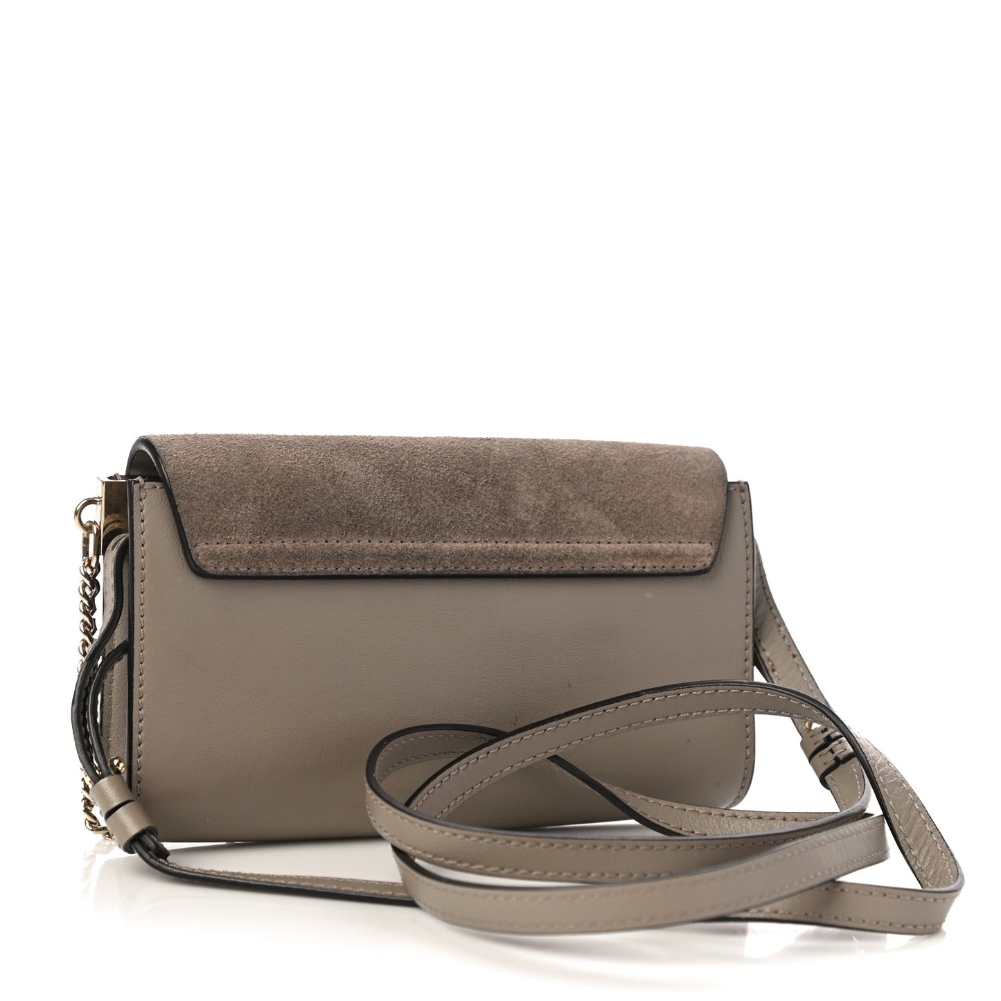 Suede Calfskin Faye Wallet On Strap Motty Grey