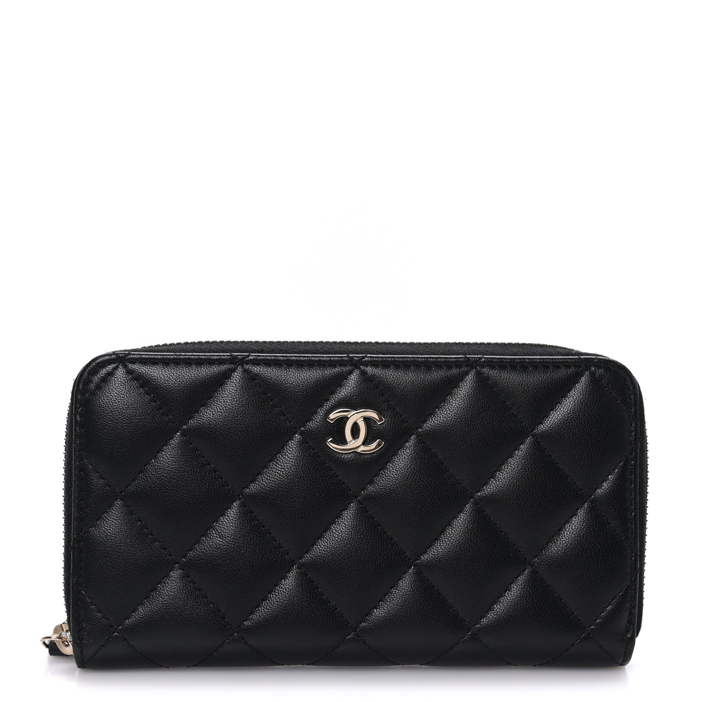 Lambskin Quilted Medium Zip Around Wallet Black