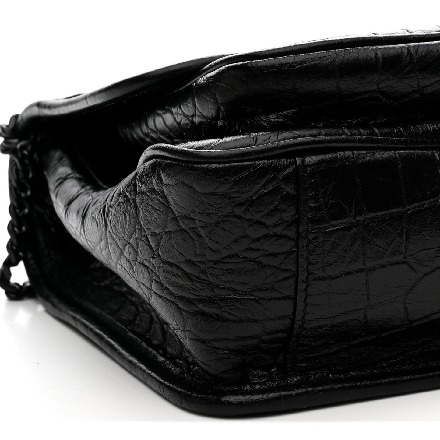 Calfskin Crocodile Embossed Matelasse Monogram Baby Niki Chain Satchel Black