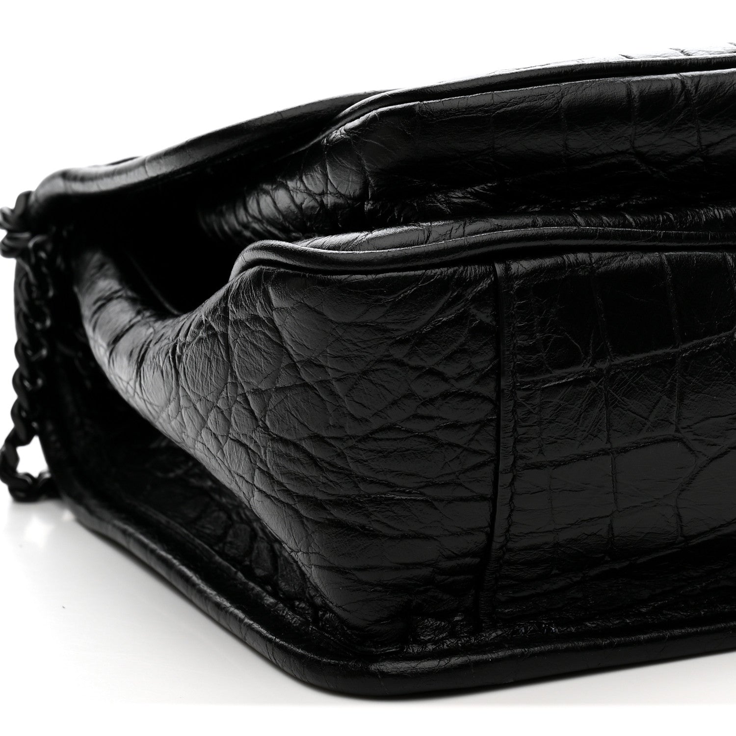 Saint Laurent Calfskin Crocodile Embossed Matelasse Monogram Baby Niki Chain Satchel Black 21 of 25