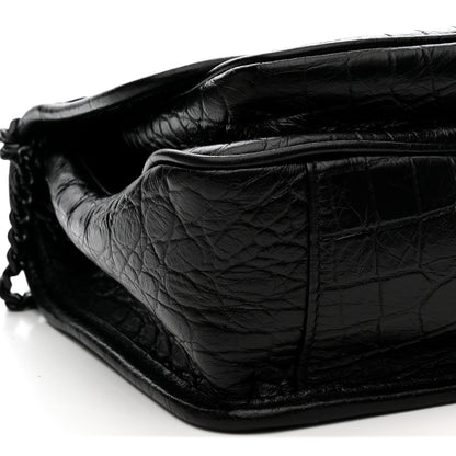 Saint Laurent Calfskin Crocodile Embossed Matelasse Monogram Baby Niki Chain Satchel Black 21 of 25