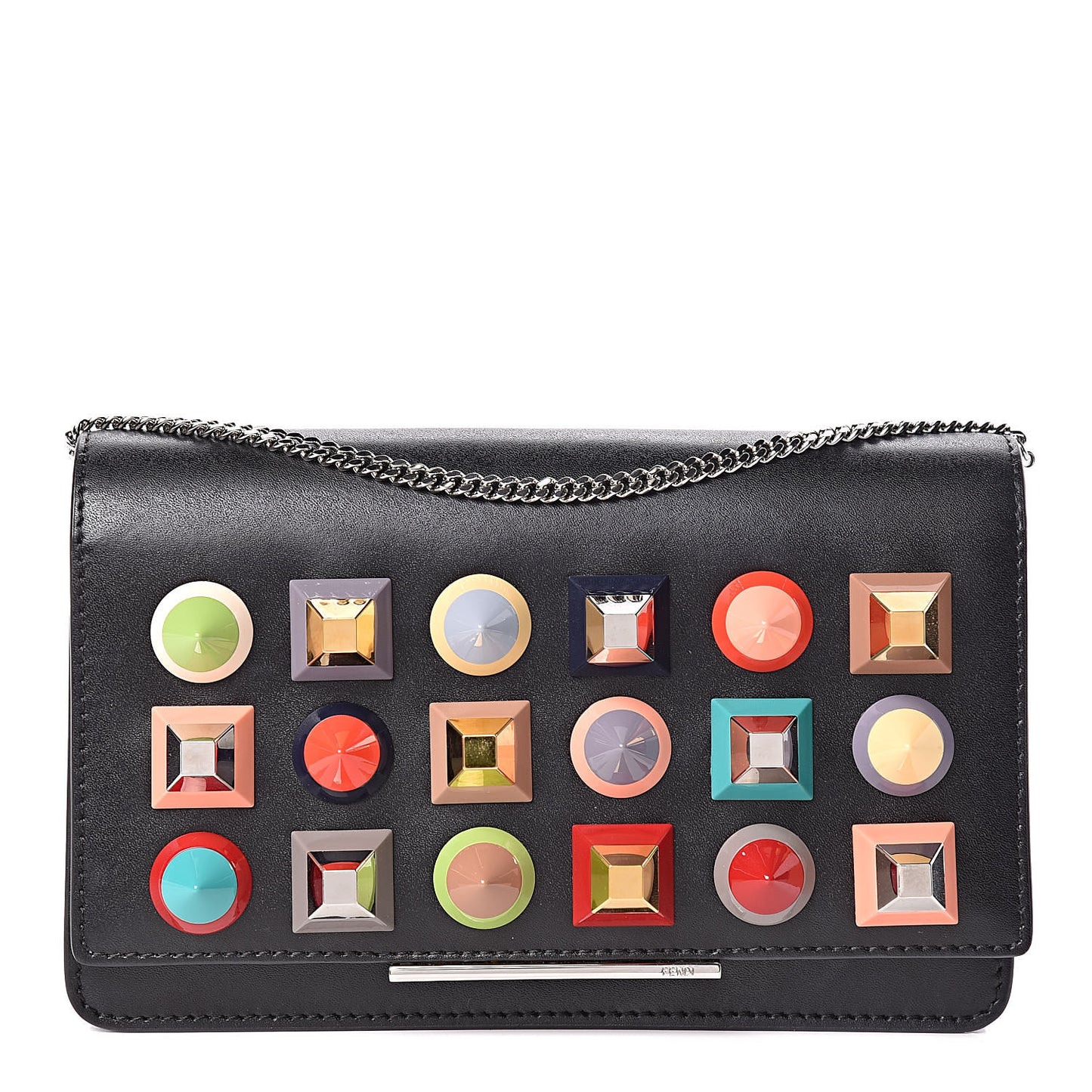 Vitello Liberty Studded Tube Wallet On Chain Black Multicolor