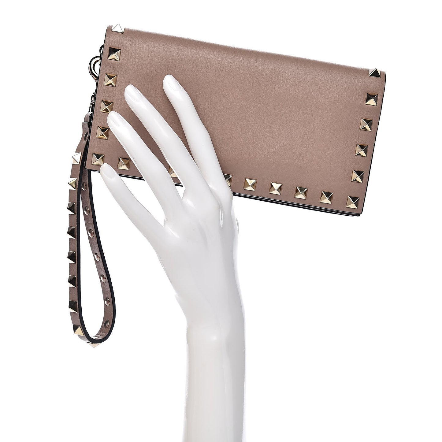 Calfskin Rockstud Wristlet Wallet Poudre