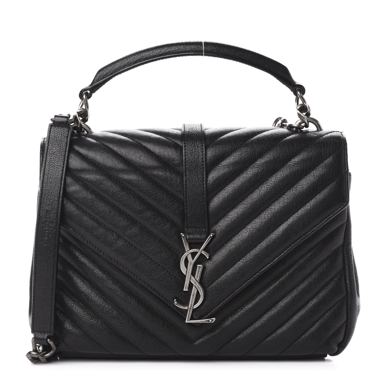 Sheepskin Matelasse Chevron Monogram Medium College Bag Black