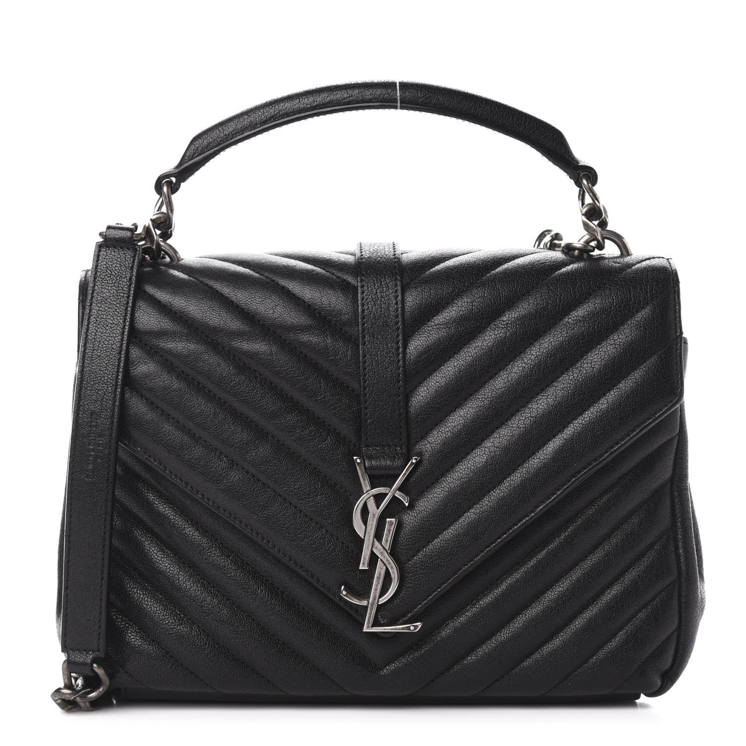 Saint Laurent Sheepskin Matelasse Chevron Monogram Medium College Bag Black 1 of 12