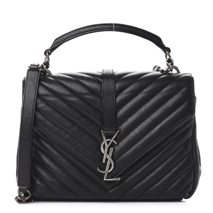 Saint Laurent Sheepskin Matelasse Chevron Monogram Medium College Bag Black 1 of 12