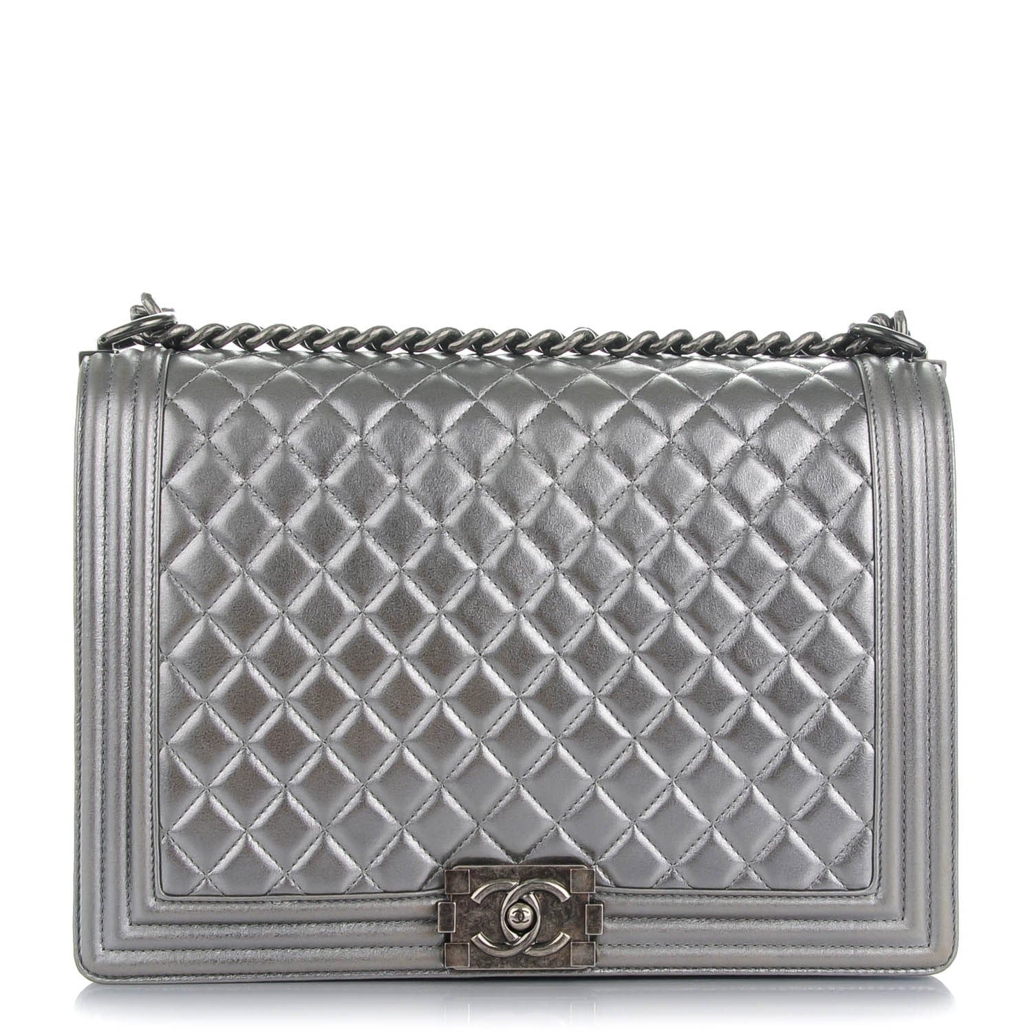 Chanel Metallic Calfskin Quilted Large Boy Flap Dark Silver 1 of 7