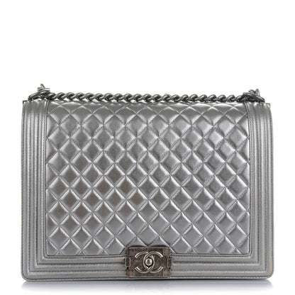 Chanel Metallic Calfskin Quilted Large Boy Flap Dark Silver 1 of 7