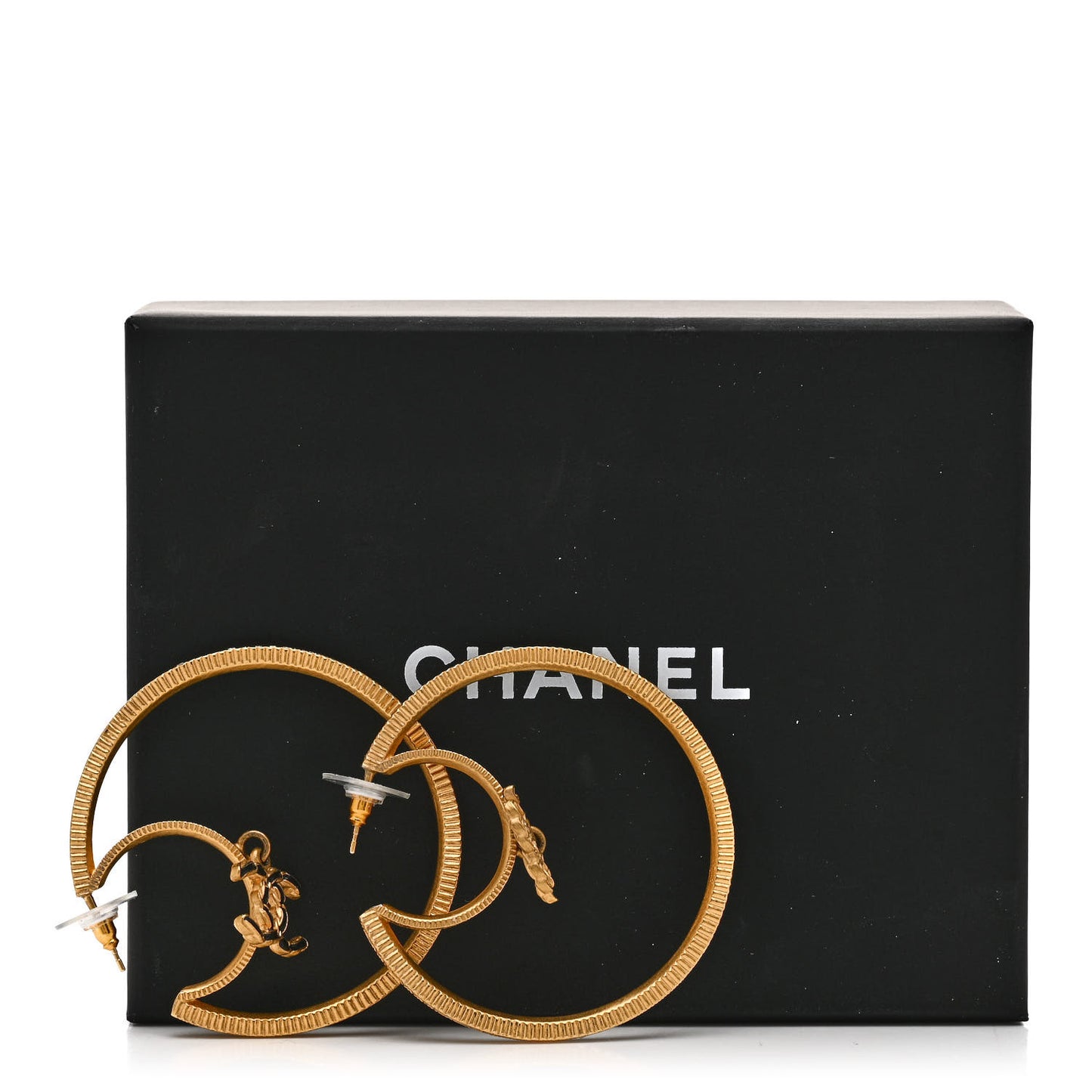 Baguette Crystal CC Drop Hoop Earrings Gold