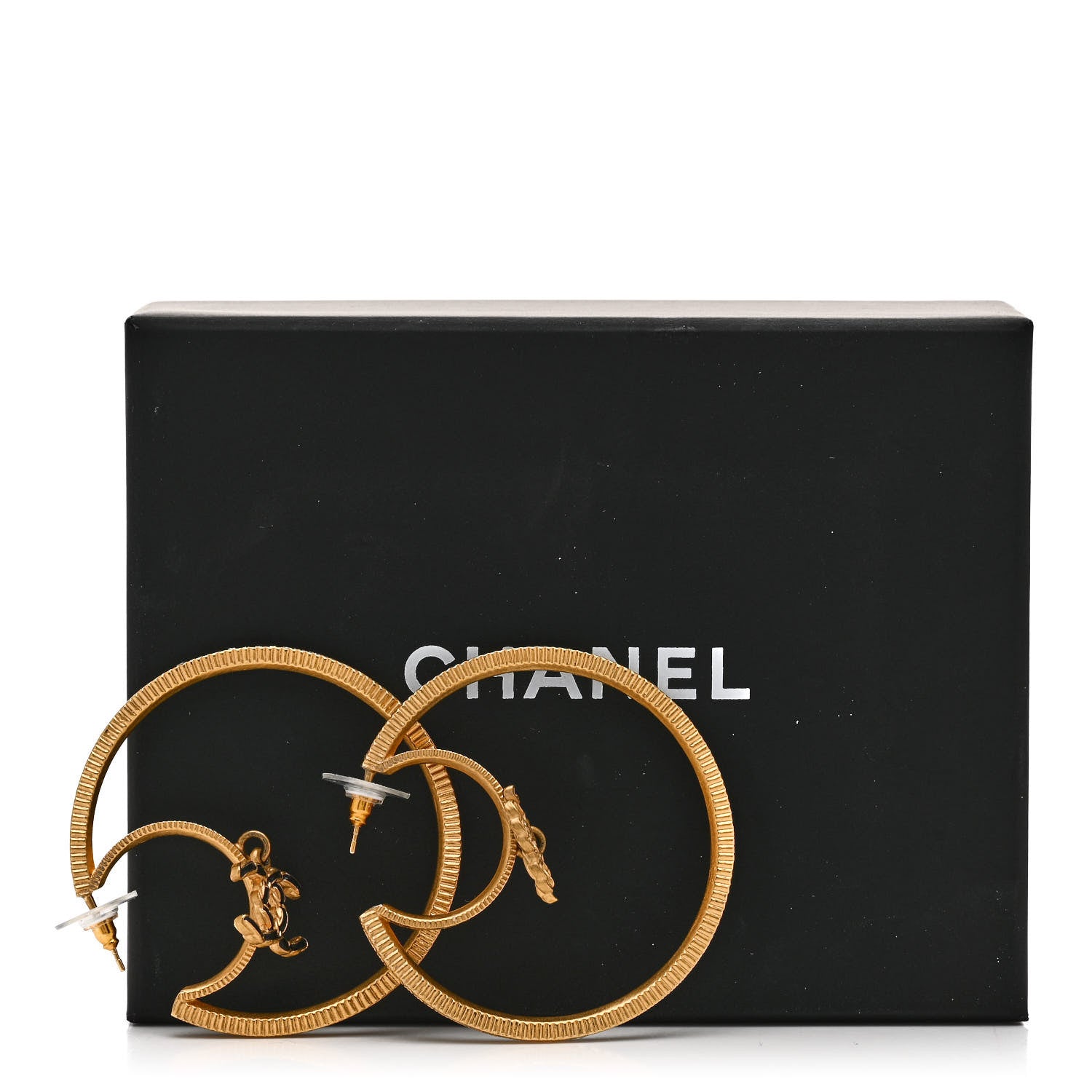 Chanel Baguette Crystal CC Drop Hoop Earrings Gold 5 of 5