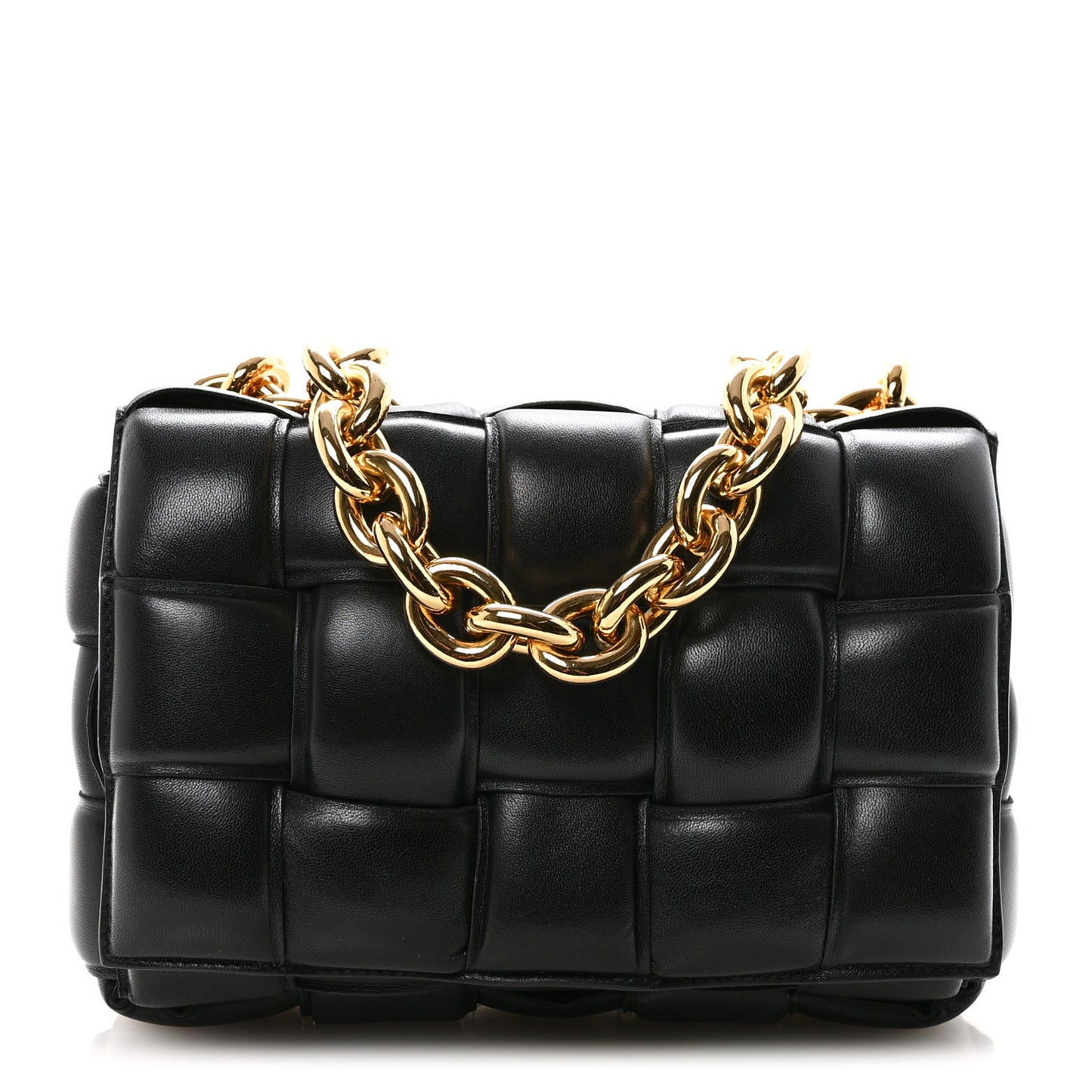 Lambskin Maxi Intreccio Padded Chain Cassette Crossbody Bag Black