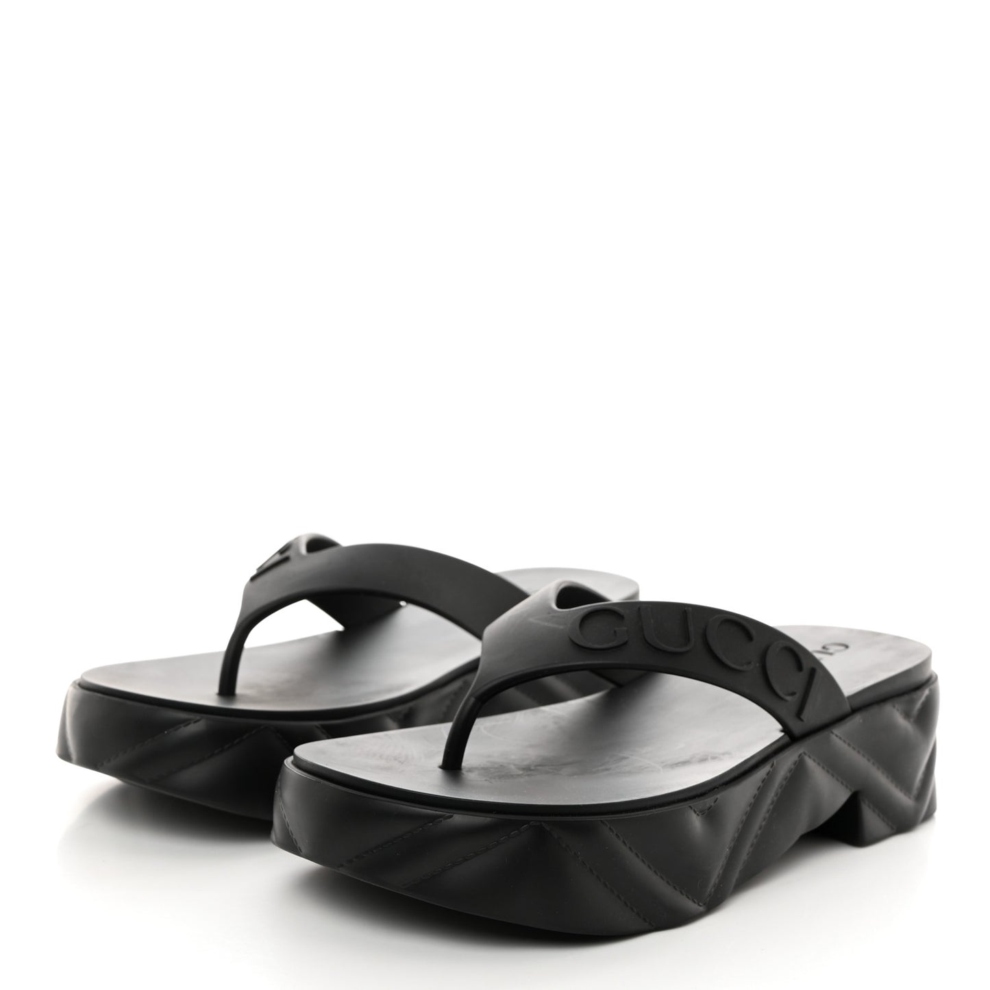Rubber Chevron Logo Embossed Womens Thong Platform Sandals 35 Black