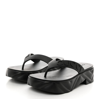 Gucci Rubber Chevron Logo Embossed Womens Thong Platform Sandals 35 Black 3 of 9