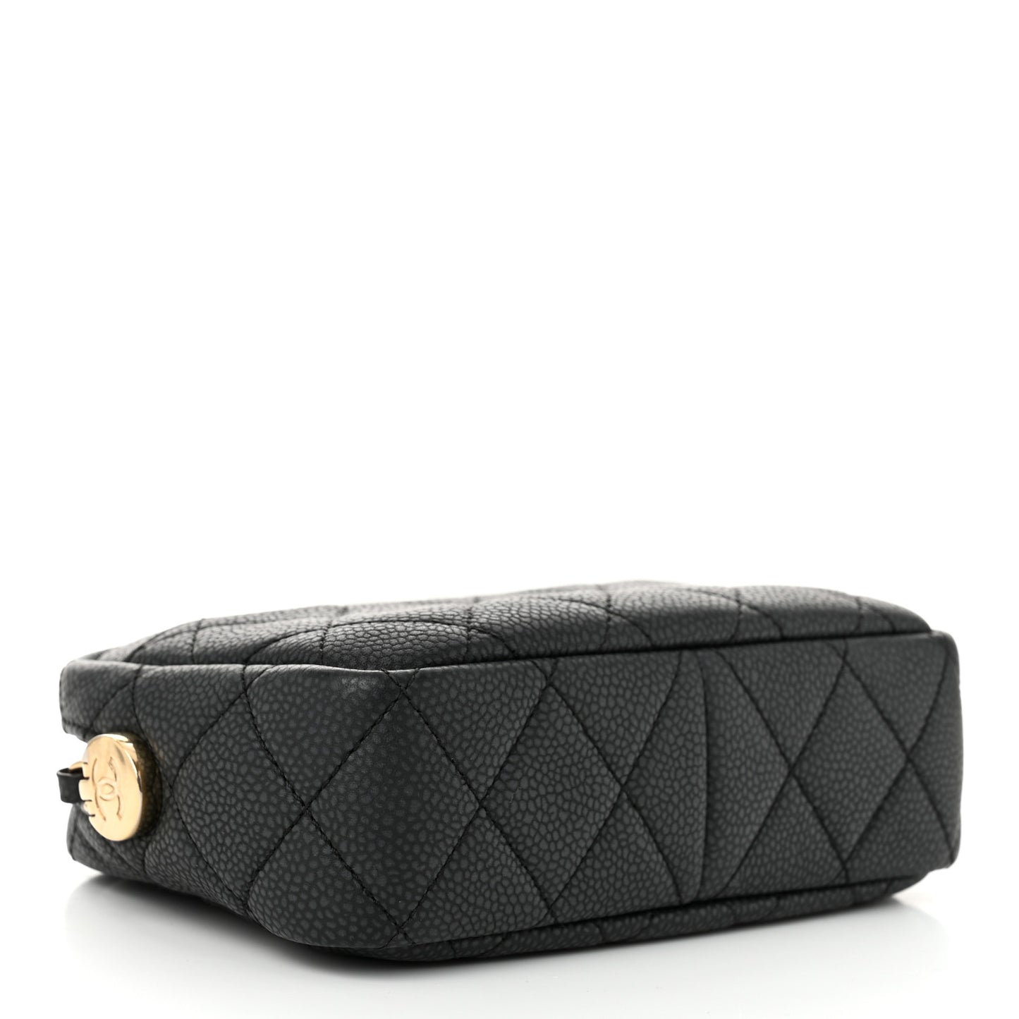 Iridescent Caviar Quilted Mini Coco Tassel Camera Case Black
