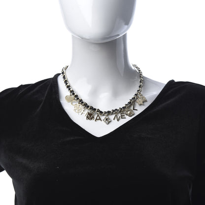 Chanel Lambskin Crystal CC Logo Charming Necklace Gold Black 2 of 5