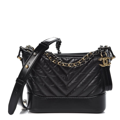 Chanel Aged Calfskin Chevron Quilted Small Gabrielle Hobo Black 1 of 8