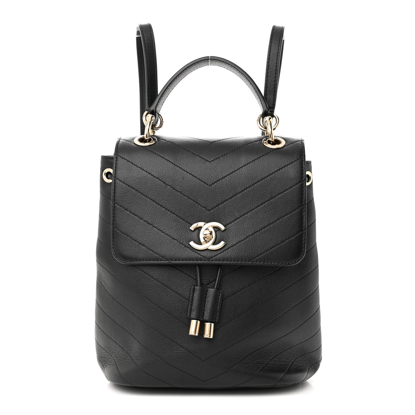 Grained Calfskin Chevron Stitched Backpack Black