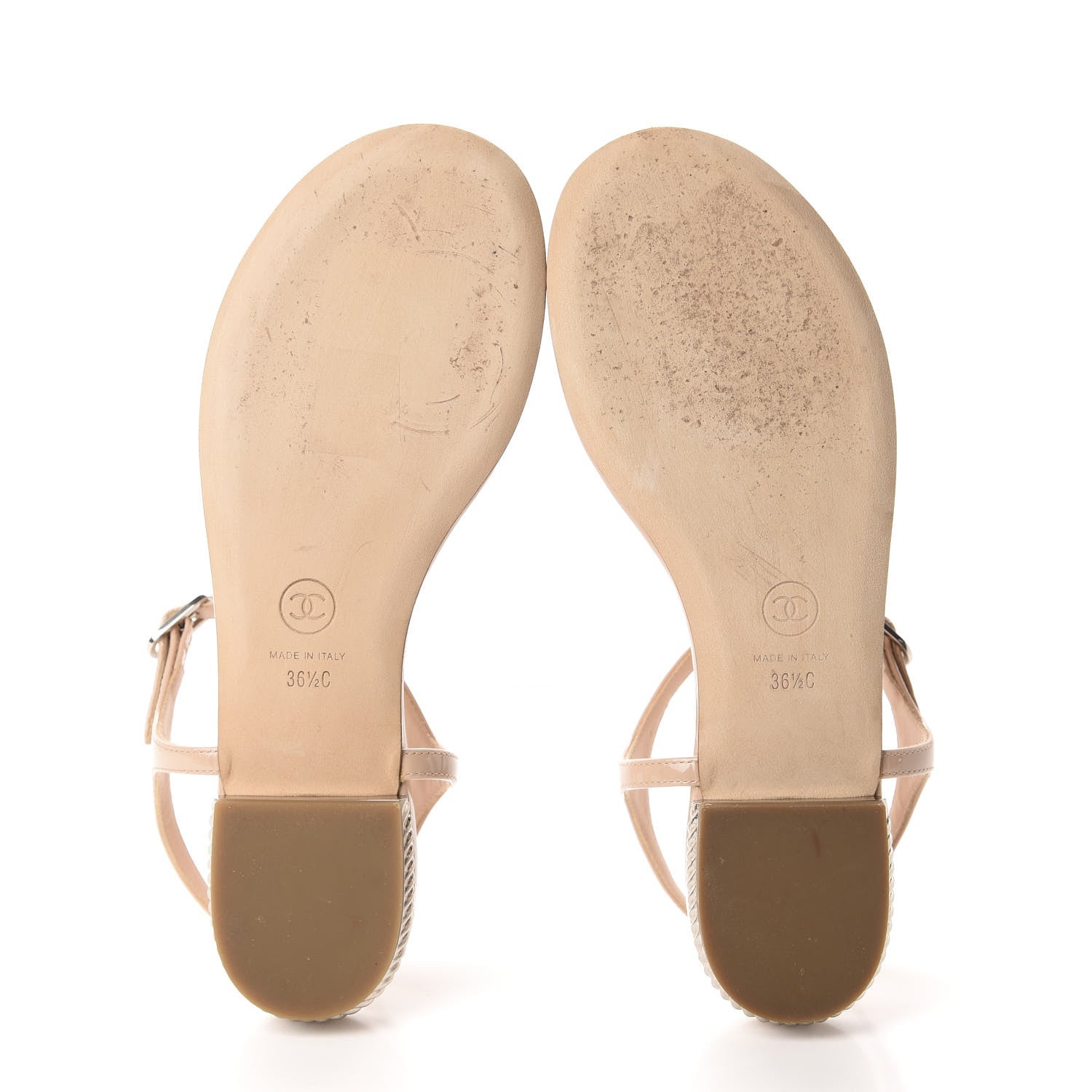 Chanel Patent Pearl CC Thong Sandals 36.5 Beige 10 of 12