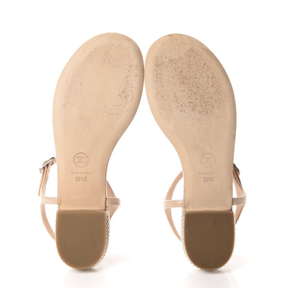 Chanel Patent Pearl CC Thong Sandals 36.5 Beige 10 of 12