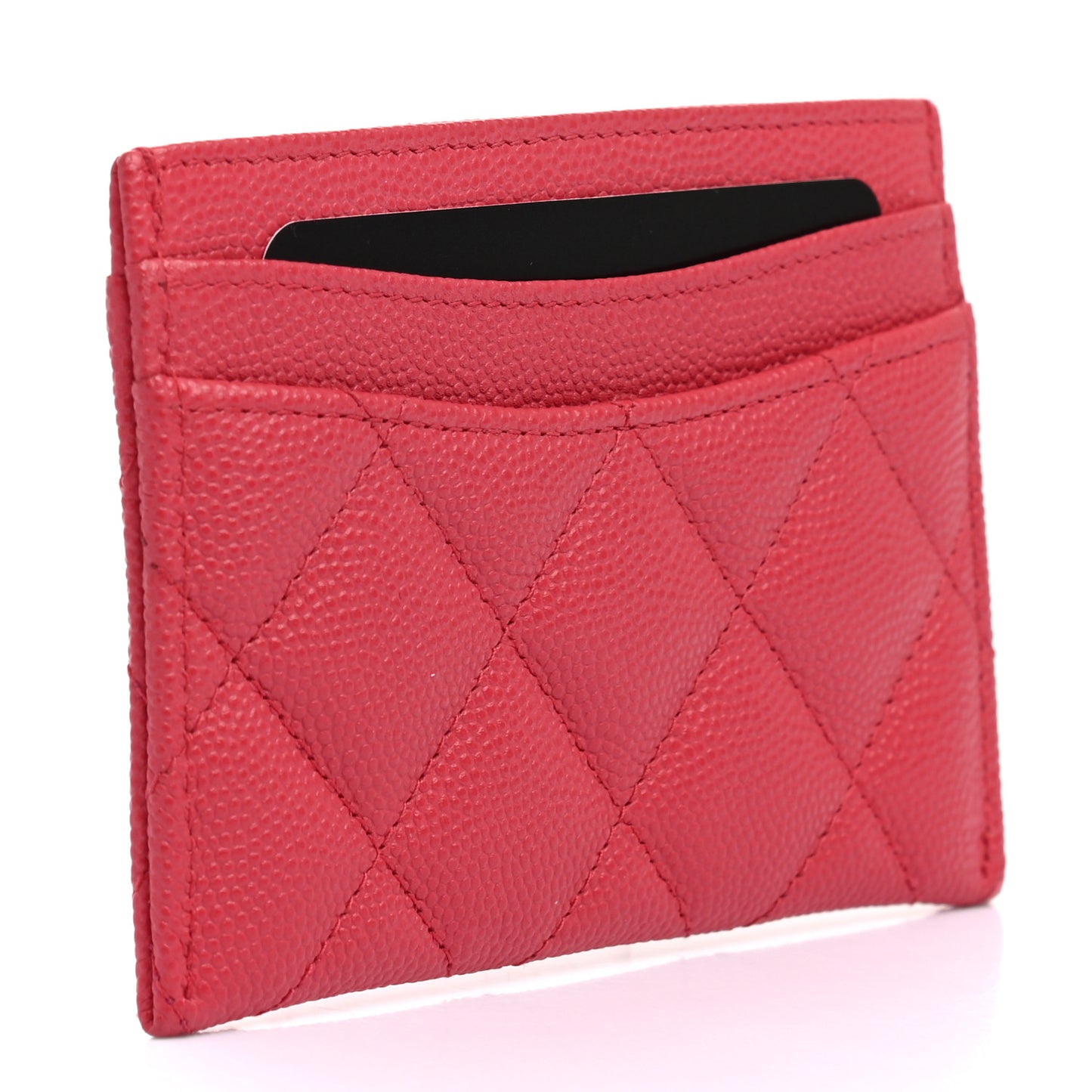 Caviar Quilted Card Holder Dark Pink