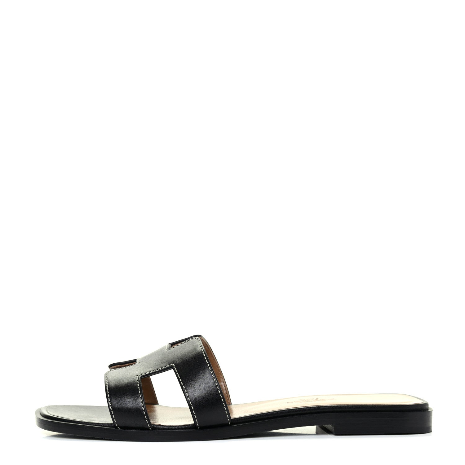 Hermes Box Calfskin Oran Sandals 36.5 Black 1 of 12
