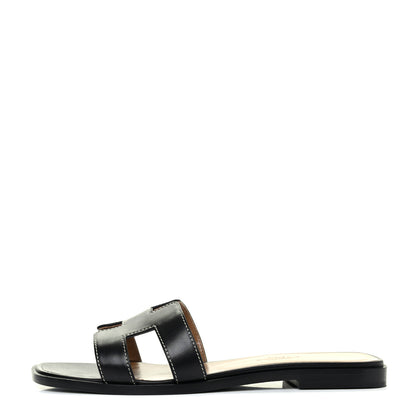 Hermes Box Calfskin Oran Sandals 36.5 Black 1 of 12