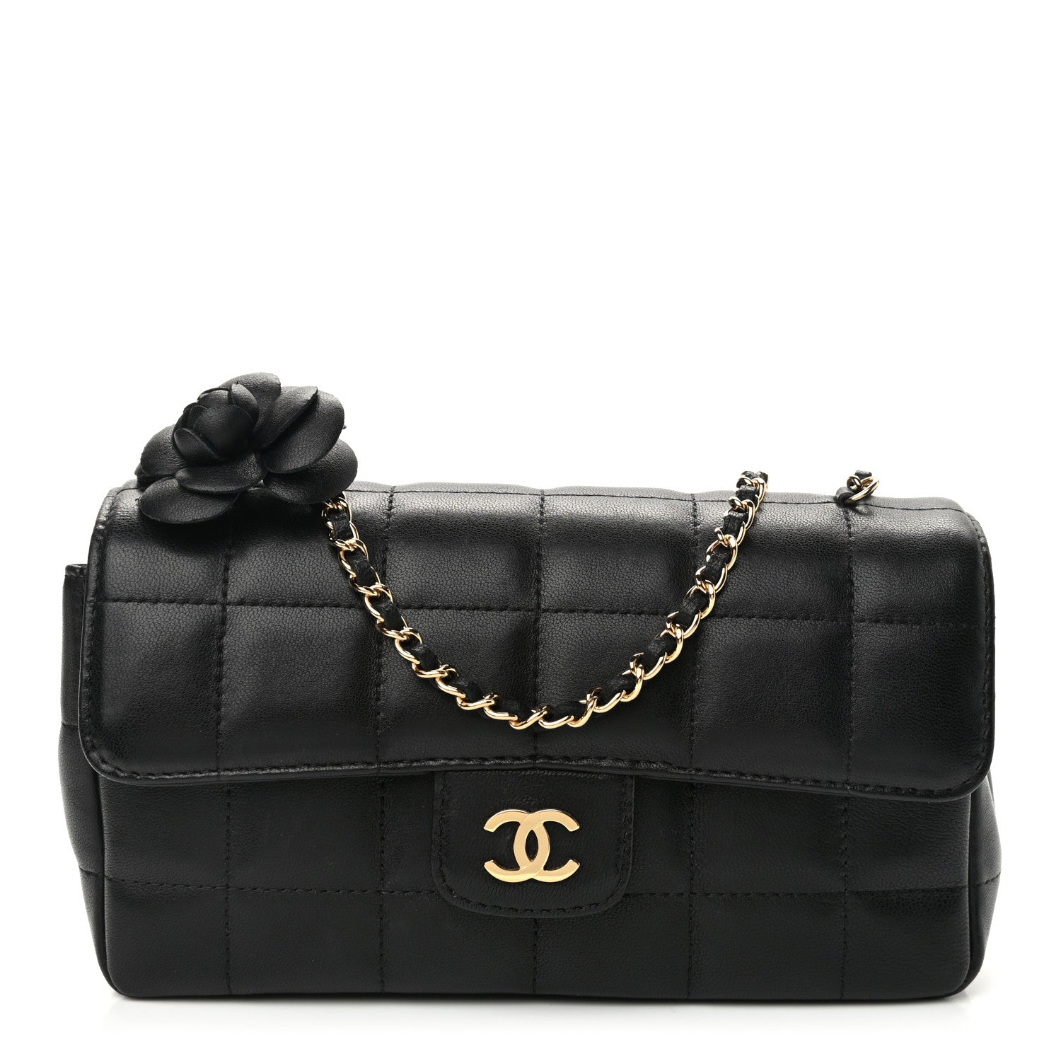 Chanel Lambskin Quilted Mini Chocolate Bar Camellia Flap Black 1 of 12