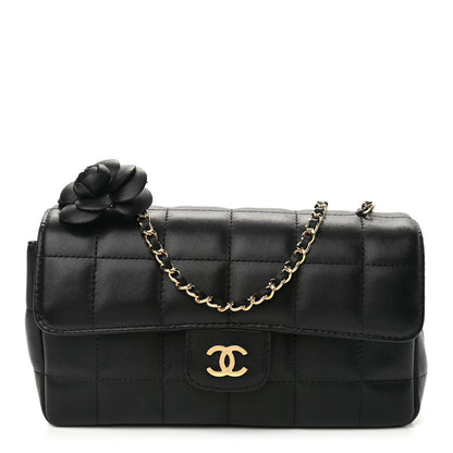 Chanel Lambskin Quilted Mini Chocolate Bar Camellia Flap Black 1 of 12