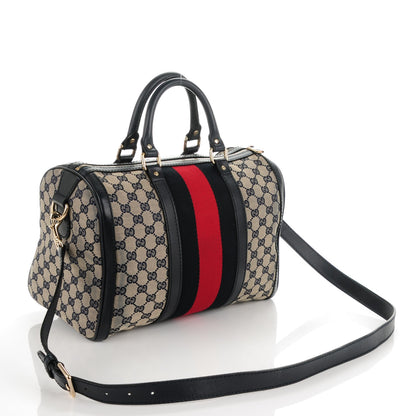 Gucci Monogram Selleria Calfskin Vintage Web Medium Boston Beige Blue 3 of 8