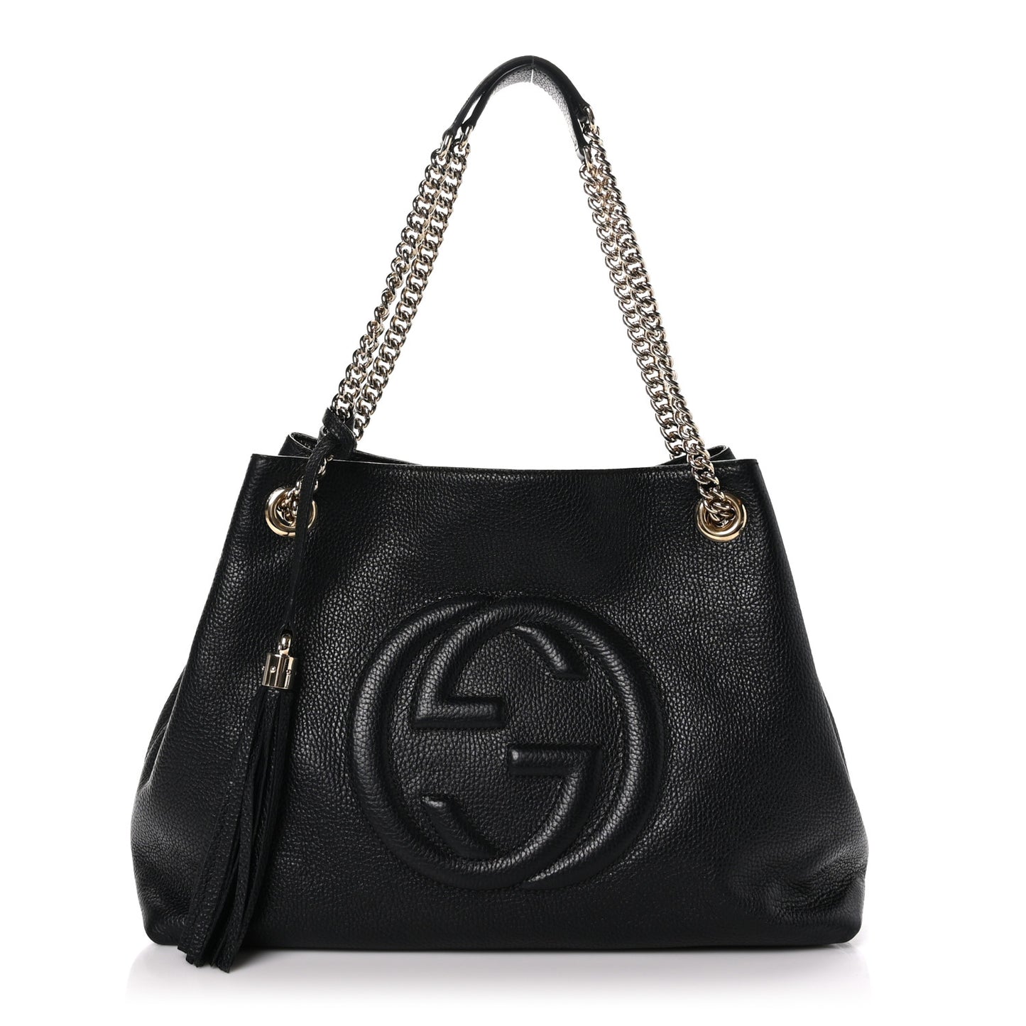 Pebbled Calfskin Medium Soho Chain Shoulder Bag Black