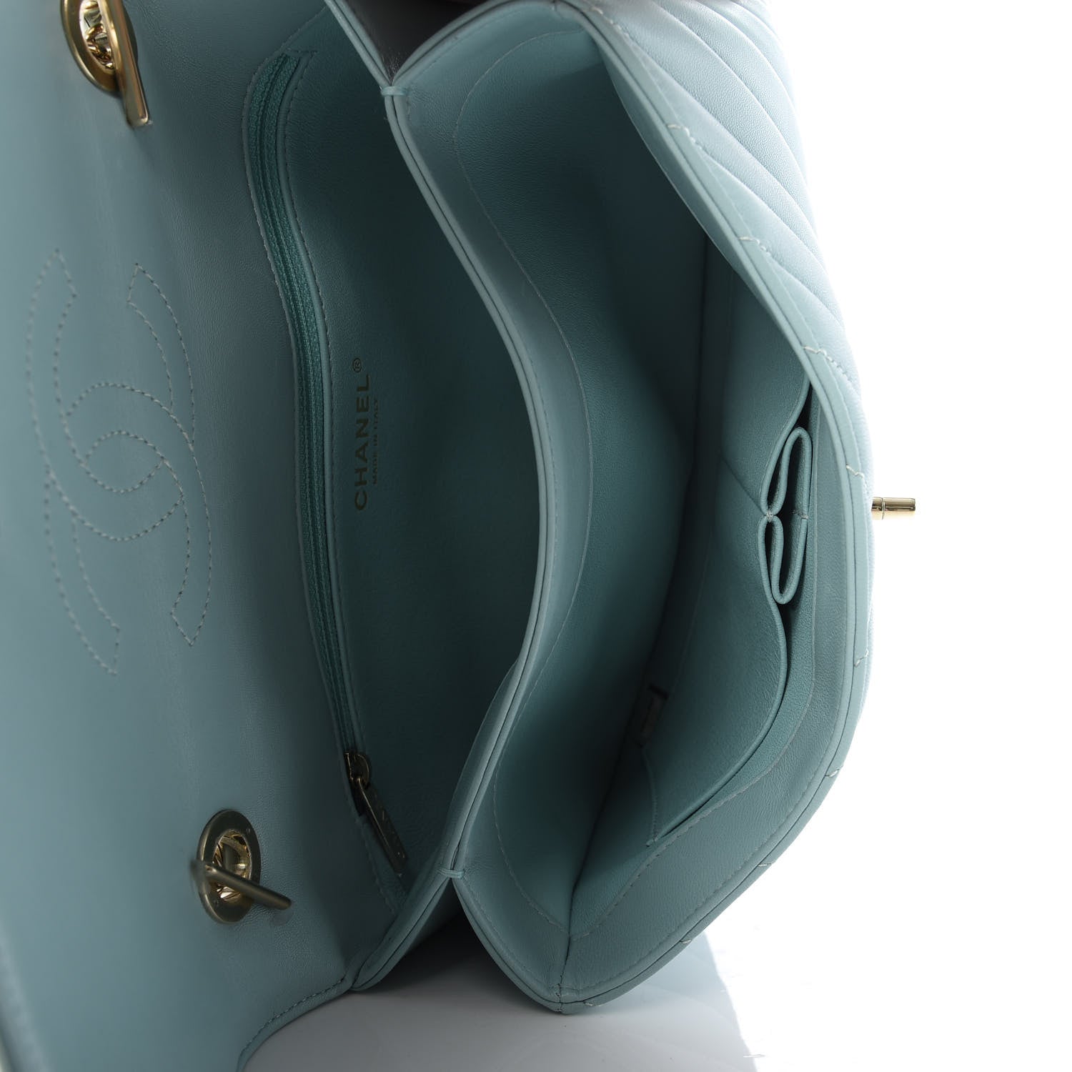 Chanel Lambskin Chevron Quilted Medium Trendy CC Flap Light Blue 5 of 10