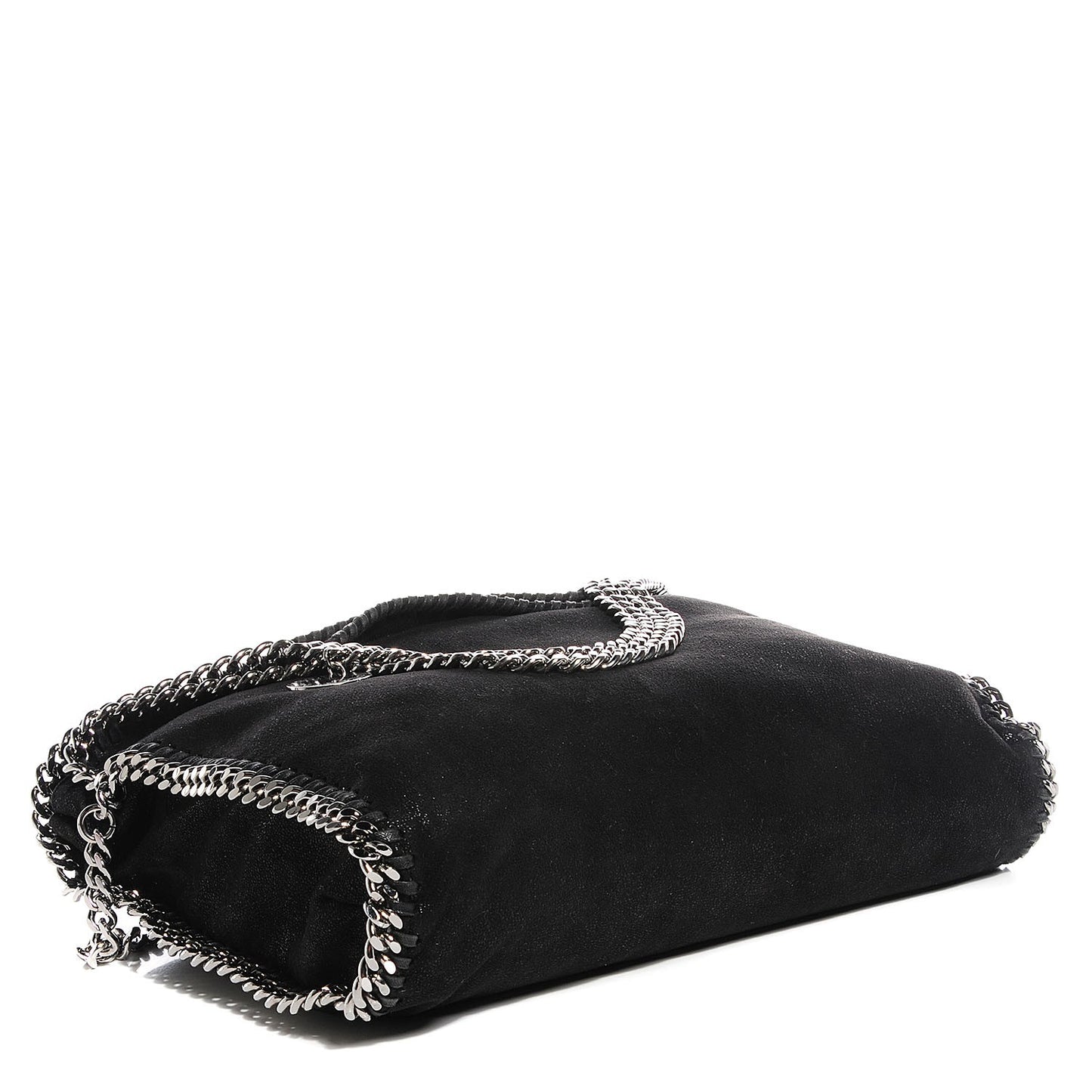 Faux Leather Shaggy Deer Falabella Fold Over Tote Black
