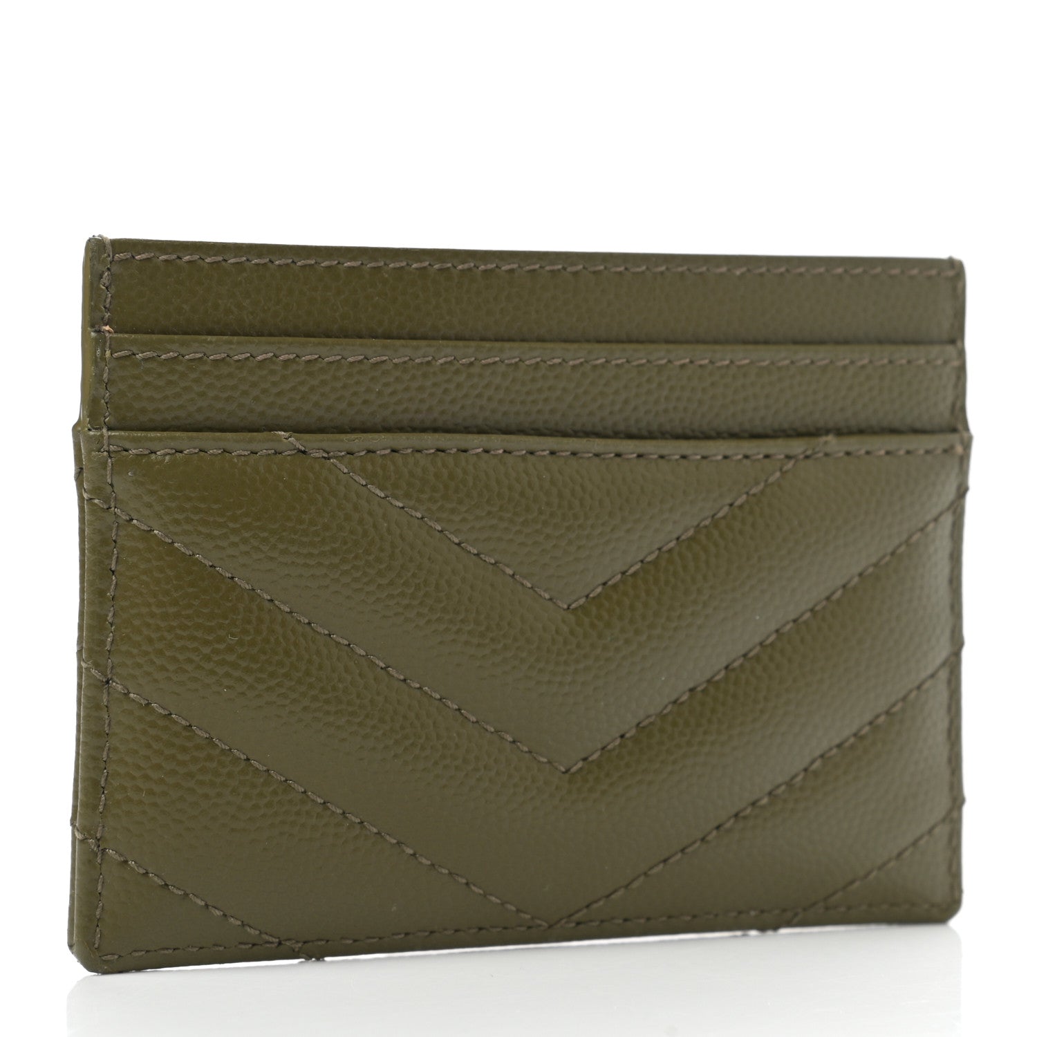 Saint Laurent Grain De Poudre Matelasse Chevron Monogram Credit Card Case Vert Kaki 3 of 7